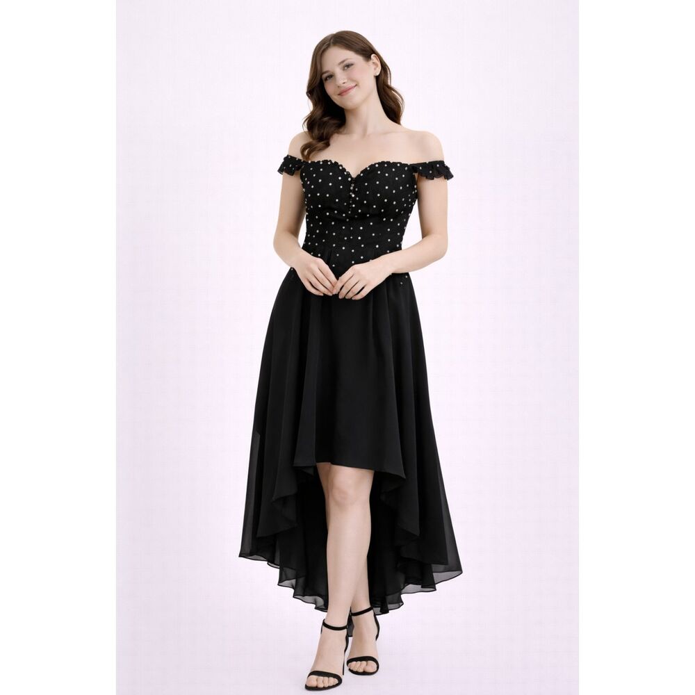 JJ’s House Hi-Low Rhinestone Bodice Dress Formal Black 2